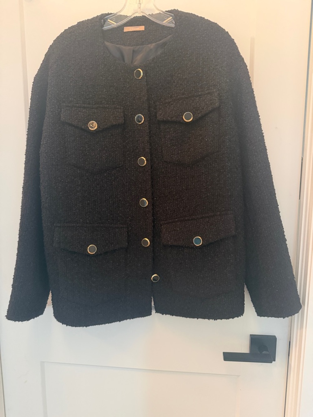 Black Bouclé Button-Front Jacket